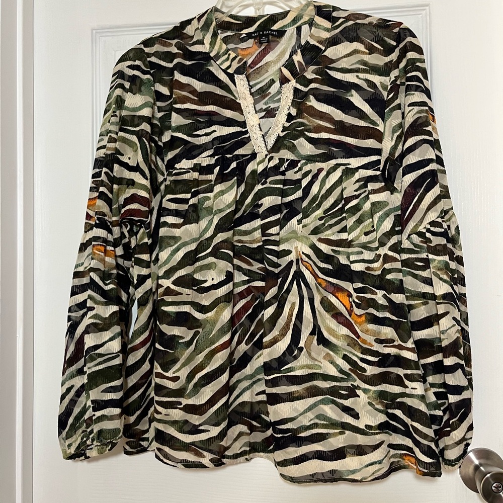Zac & Rachel Camo Zebra Print Semi Sheer Babydoll Blouse